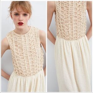 Zara oatmeal color crochet midi dress.